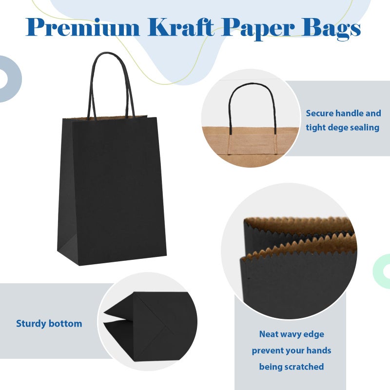 GSSUSA 5.25x3.75x8 50Pcs Black Gift Bags with Handles,Small Gift Bags Craft Bags for Small Business, Black Goodie Bag,Sturdy Kraft Paper Bag, Retail Shopping - Image 3